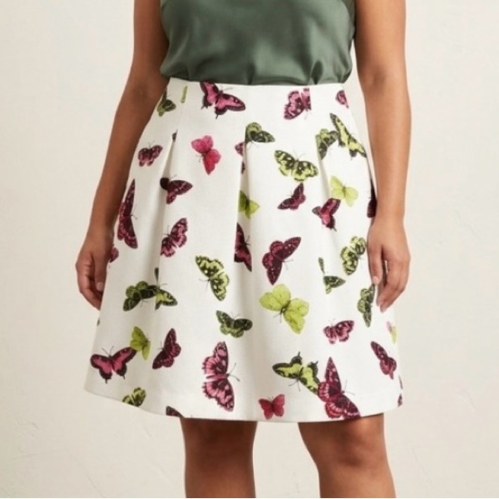 NWT Talbots Cotton Silk Butterfly A-Line Full Pleated Skirt Sz 22W Petite